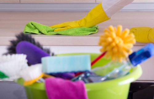 Protective gloves and footwear used during professional carpet cleaning